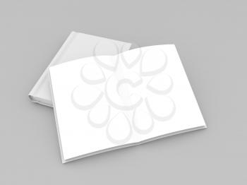 Mock up blank open book on gray background. 3d render illustration.