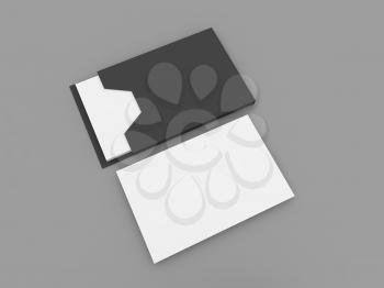 Mockup of business cards on a gray background. 3d render illustration.