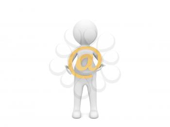 3d character and email sign on a white background. 3d render illustration.