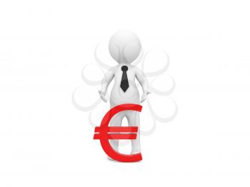 3d character and euro money sign on a white background. 3d render illustration.