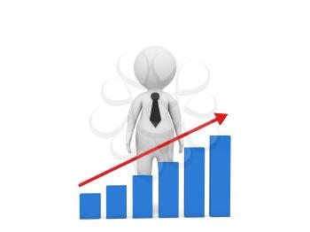 3d character businessman and growth graph on a white background. 3d render illustration.