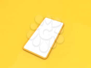 Blank smartphone mockup on yellow background. 3d render illustration.
