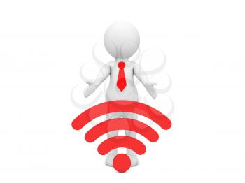 3d character and wi-fi sign on a white background. 3d render illustration.
