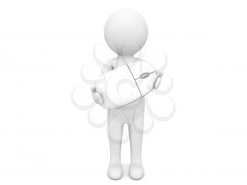 3d character with a computer mouse Isolated on a white background. 3d render illustration.