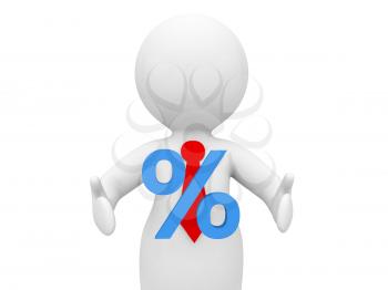 Businessman with percent symbol on a white background. 3d render illustration.