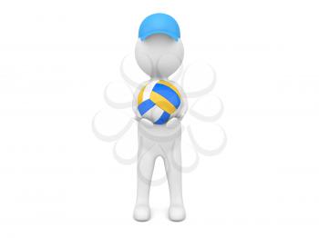 3d character with a volleyball on a white background. 3d render illustration.