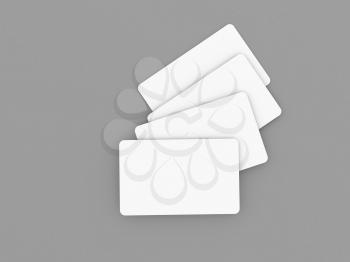 White business cards mock up on gray background. 3d render illustration.