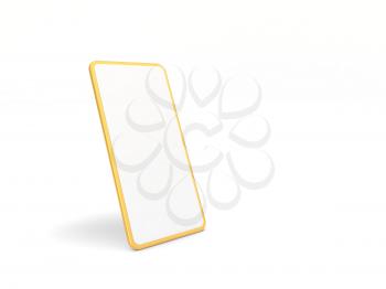 Blank screen mobile phone mock up on white background. 3d render illustration.