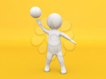 3d character athlete plays with a ball on a yellow background. 3d render illustration.
