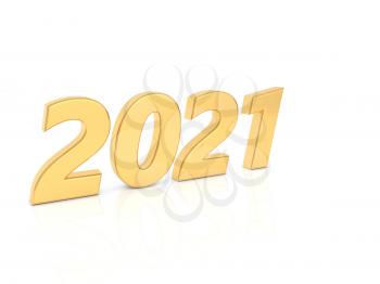 2021 numbers on a white background. 3d render illustration.