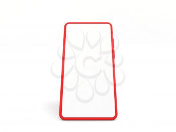 Mock up of a red mobile phone on a white background. 3d render illustration.