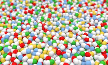 Lots of colored pills capsules. Health care concept. 3d render illustration.