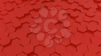 Abstract background with red hexagons. 3d render illustration.