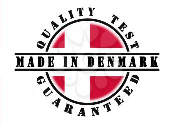 Quality test guaranteed stamp with a national flag inside, Denmark
