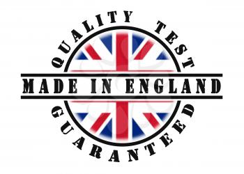 Quality test guaranteed stamp with a national flag inside, United Kingdom
