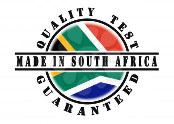 Quality test guaranteed stamp with a national flag inside, South Africa