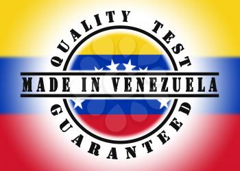 Quality test guaranteed stamp with a national flag inside, Venezuela