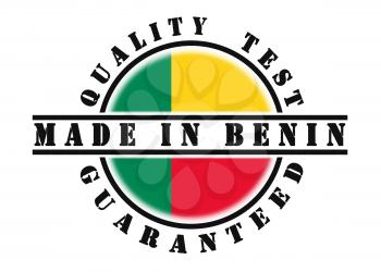 Quality test guaranteed stamp with a national flag inside, Benin
