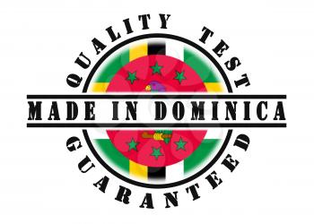 Quality test guaranteed stamp with a national flag inside, Dominica