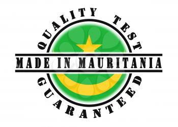 Quality test guaranteed stamp with a national flag inside, Mauritania