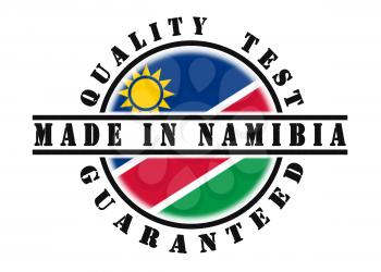 Quality test guaranteed stamp with a national flag inside, Namibia