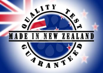 Quality test guaranteed stamp with a national flag inside, New Zealand