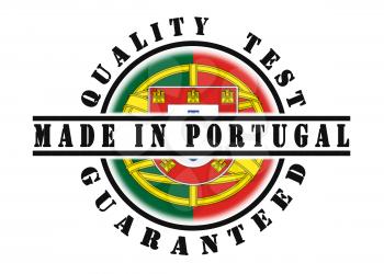 Quality test guaranteed stamp with a national flag inside, Portugal