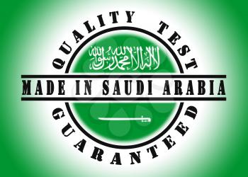 Quality test guaranteed stamp with a national flag inside, Saudi Arabia