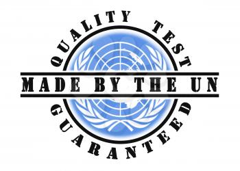 Quality test guaranteed stamp with a national flag inside, United Nations
