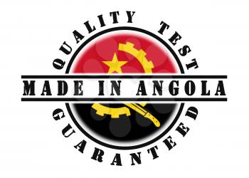Quality test guaranteed stamp with a national flag inside, Angola