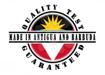 Quality test guaranteed stamp with a national flag inside, Antigua and Barbuda
