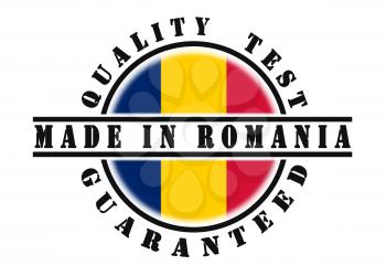 Quality test guaranteed stamp with a national flag inside, Romania