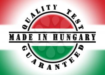 Quality test guaranteed stamp with a national flag inside, Hungary