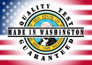 Quality test guaranteed stamp with a state flag inside, Washington