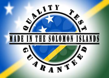 Quality test guaranteed stamp with a national flag inside, the Solomon Islands