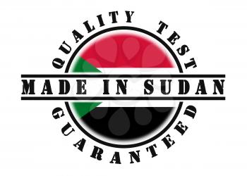 Quality test guaranteed stamp with a national flag inside, Sudan