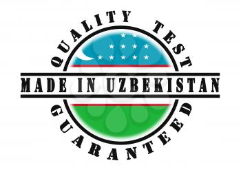 Quality test guaranteed stamp with a national flag inside, Uzbekistan