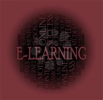 Word cloud e-learning concept with a colorful background