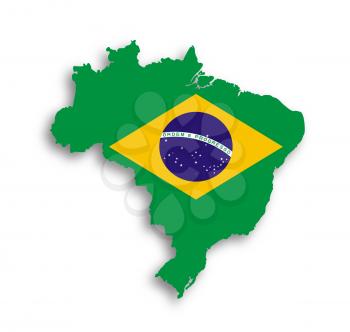 Map of brazil with flag inside, isolated