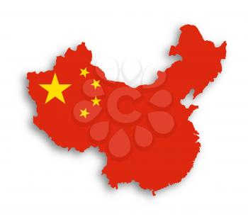 Outline map of China covered in Chinese flag