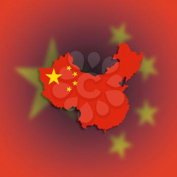 Outline map of China covered in Chinese flag