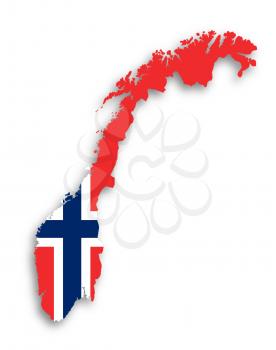 Norway map with the flag inside, isolated