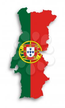 Map of Portugal filled with flag, isolated