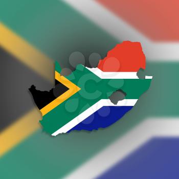 Map of South Africa with national flag isolated