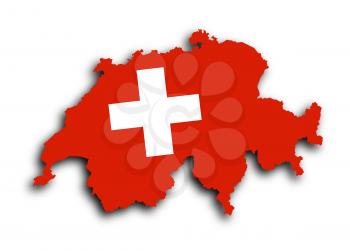 Switzerland map with the flag inside, isolated