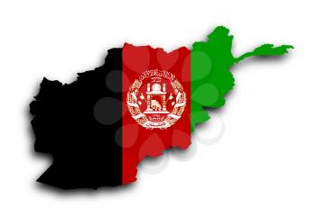 Map of Afghanistan filled with flag, isolated