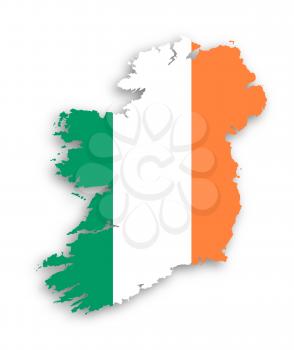 Map of Ireland with flag inside, isolated