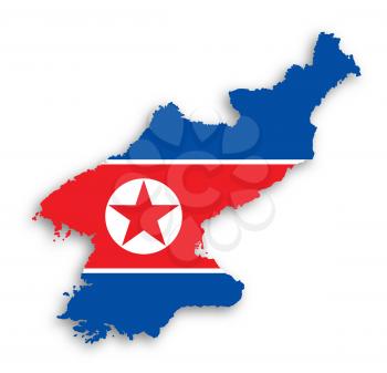 Map of North Korea with flag inside, isolated