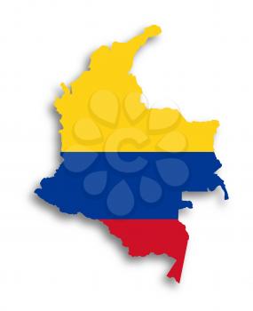 Map of Colombia filled with flag, isolated
