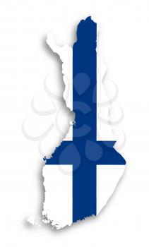 Map of Finland filled with flag, isolated